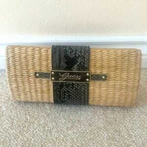 Guess Raffia Snakeskin Clutch Purse